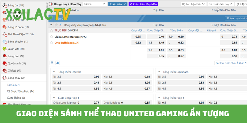 Giao diện sảnh thể thao United Gaming ấn tượng